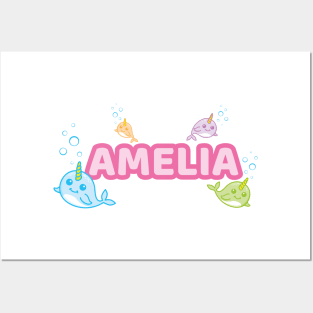 Personalised 'Amelia' Narwhal (Sea Unicorn) Design Posters and Art